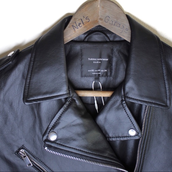 Zara Vegan Leather Edgy Moto Biker Jacket XS Girls Rule Slogan Bloggers Favorite - Picture 5 of 16